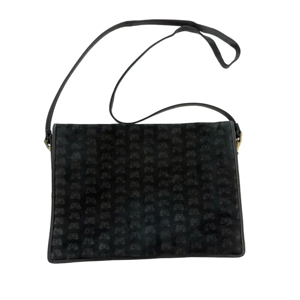 Bottega Veneta Vintage Suede Shoulder Bag Envelope Clutch Black Butterfly Print